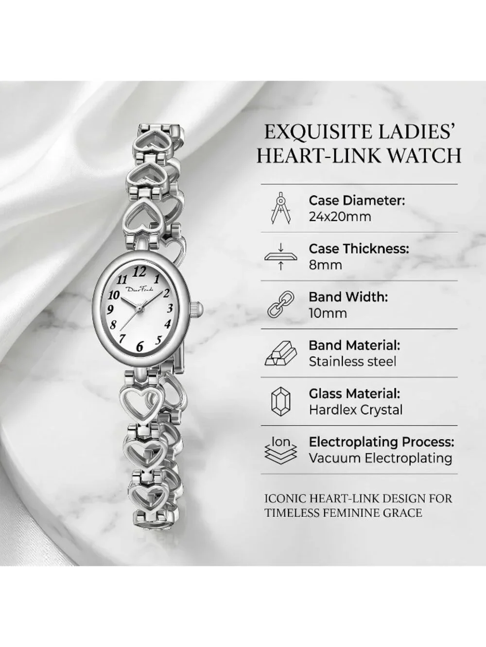 Women's Silver Shell-White Vintage Bracelet Luxury Oval Fashion Quartz Watch